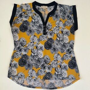 Diana Belle Elegant Yellow and Black Blouse Top